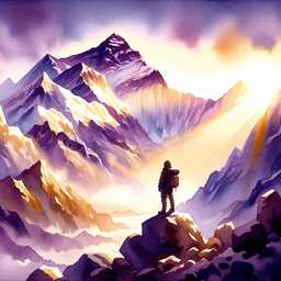 someone gazing at Mount Everest, painting, two color generated by DALL·E 2